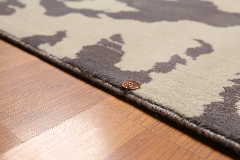 6' x 9' Tone On Tone Abstract Print Hand Knotted 100% Wool Area rug Gray