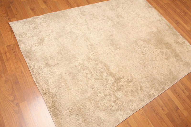5' x 7' Modern Area Rug Erased Distress Pattern Wool Hand Knotted Tan