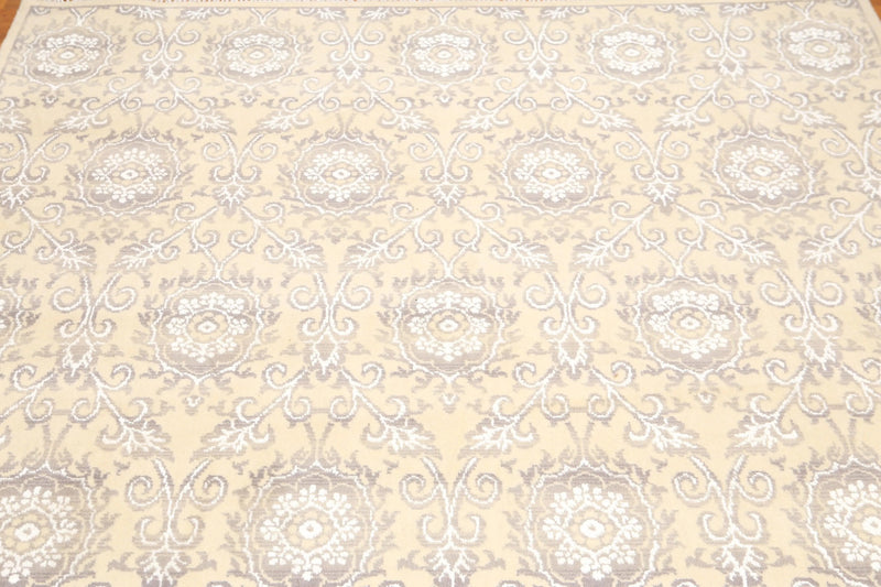 6' x 9' Hand Knotted Damask Area Rug Wool & Bamboo Silk Beige