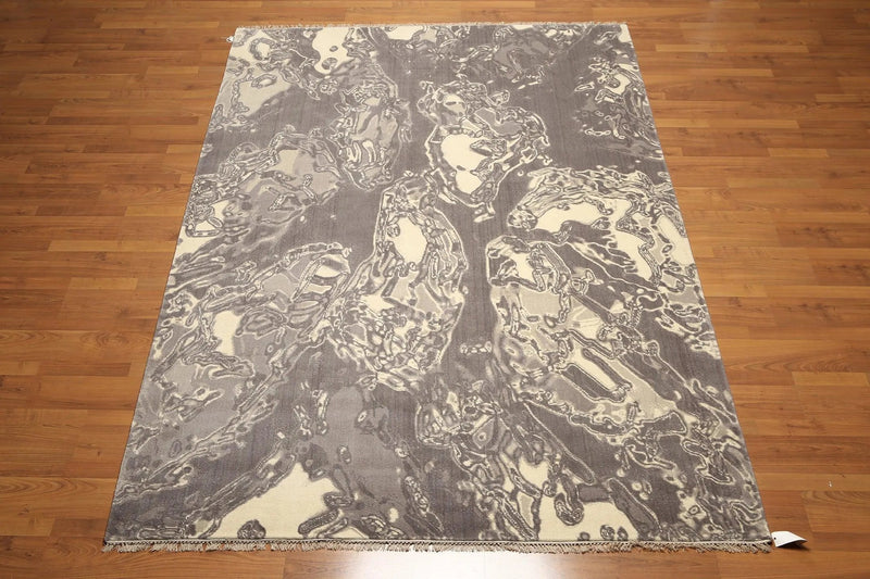 6' x 9' Hand knotted Oriental area rug 100% Wool Modern Gray