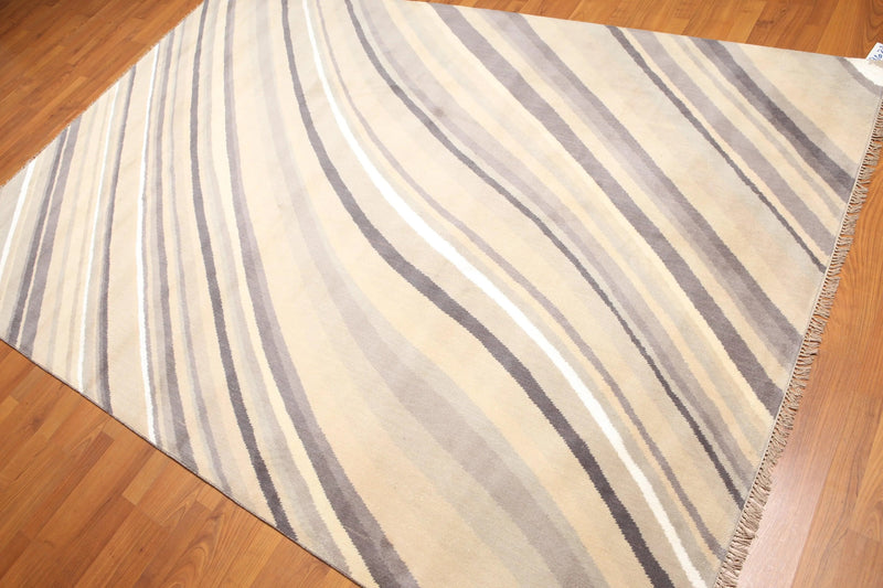 6' x 9' Hand Knotted Designer Area Rug Wool & Bamboo Silk Beige