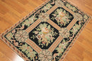 3'x5' Black, Peach, Green, Multi Color Hand Made Needlepoint Aubusson Oriental Rug