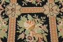 3'x5' Black, Peach, Green, Multi Color Hand Made Needlepoint Aubusson Oriental Rug