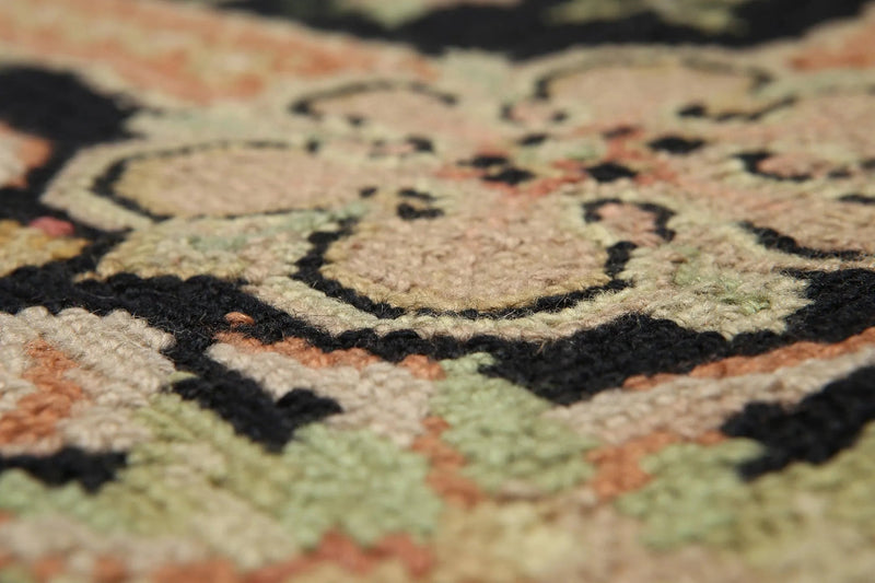 3'x5' Black, Peach, Green, Multi Color Hand Made Needlepoint Aubusson Oriental Rug