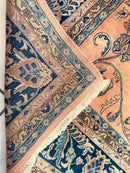 Hand-Knotted Indo-Sarouk Wool Rug – 8' x 10' – Peach Field with Navy Border