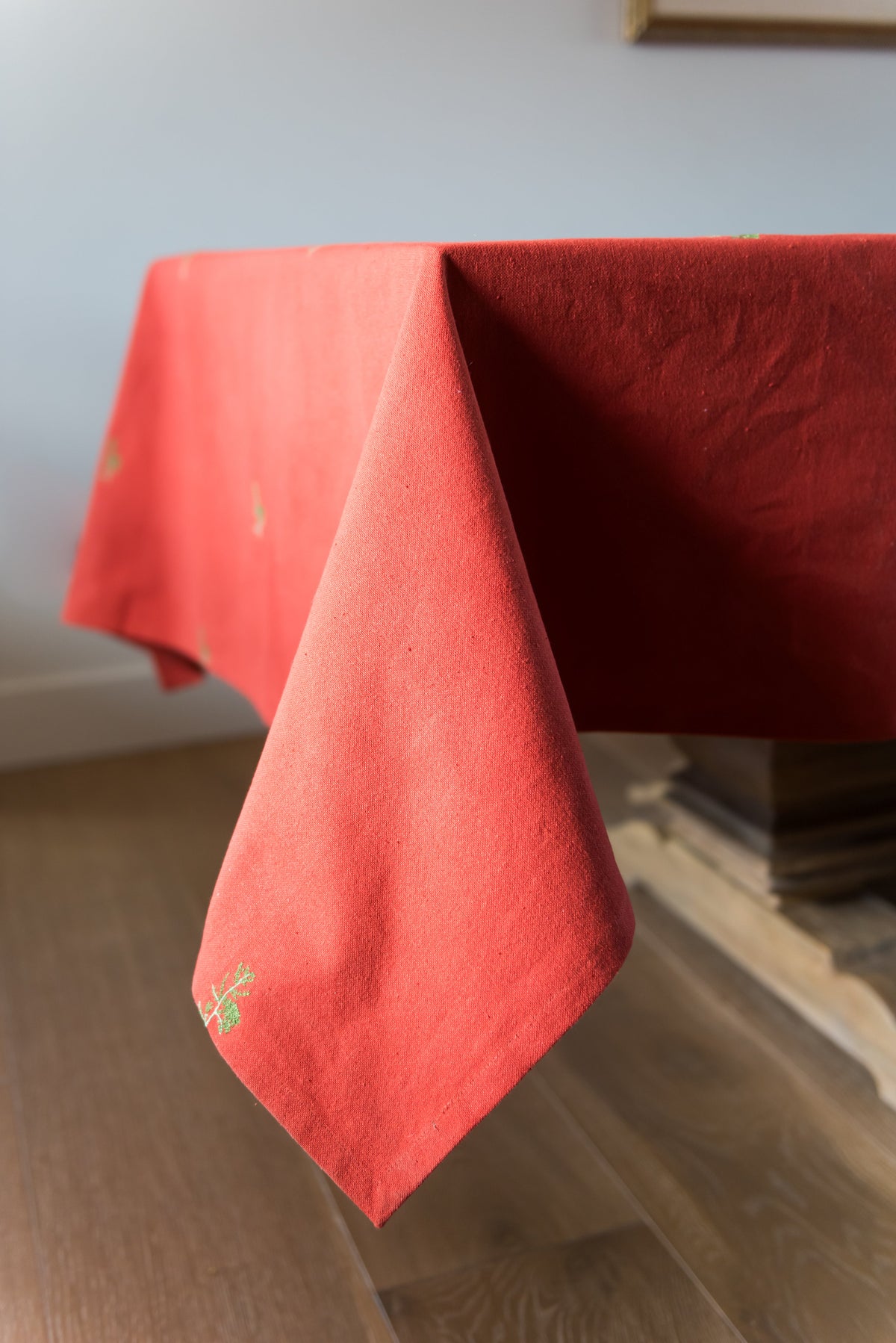 Rust Red and Green Fleur Tablecloth, photo 5 of 7