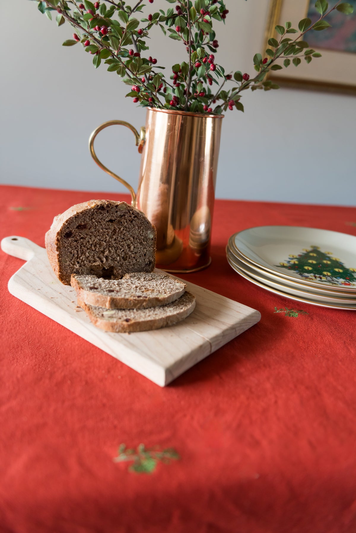 Rust Red and Green Fleur Tablecloth, photo 4 of 7