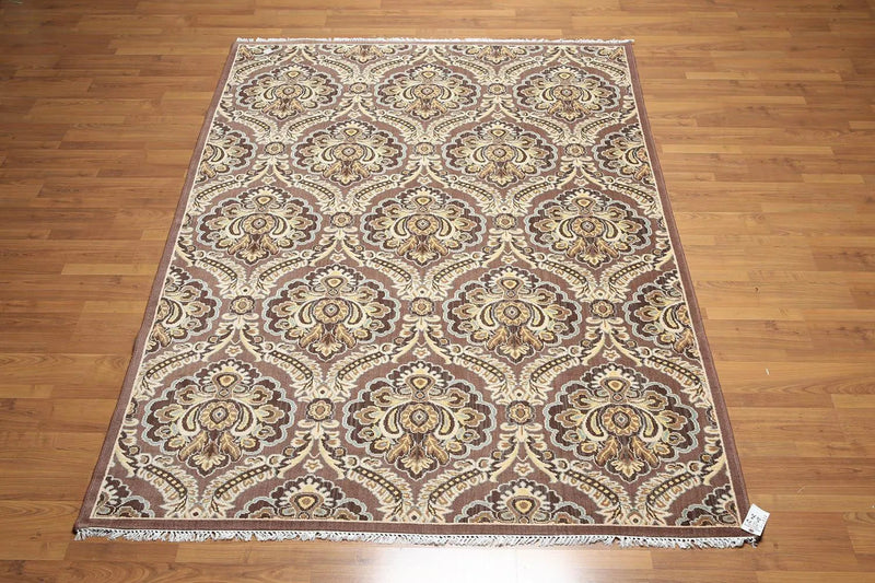 6x9 Brown, Beige Hand knotted Transitional Wool Oriental Area Rug