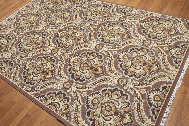 6x9 Brown, Beige Hand knotted Transitional Wool Oriental Area Rug