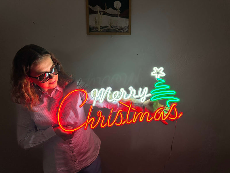 Merry Christmas Neon Sign, Neon Metal Wall Art