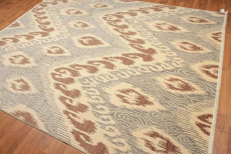 8' x 10' Hand Knotted 100% Wool Ikat Bold Design Oriental Area Rug Beige
