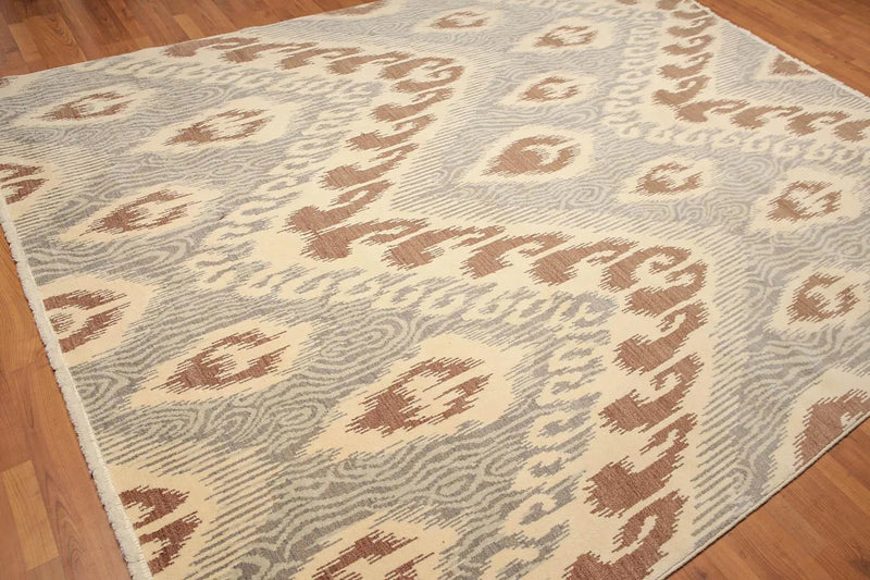 8' x 10' Hand Knotted 100% Wool Ikat Bold Design Oriental Area Rug Beige