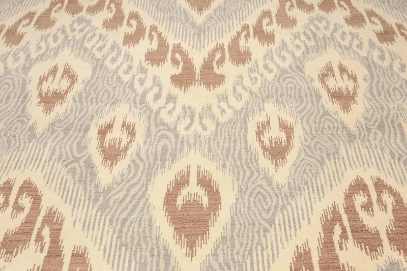 8' x 10' Hand Knotted 100% Wool Ikat Bold Design Oriental Area Rug Beige