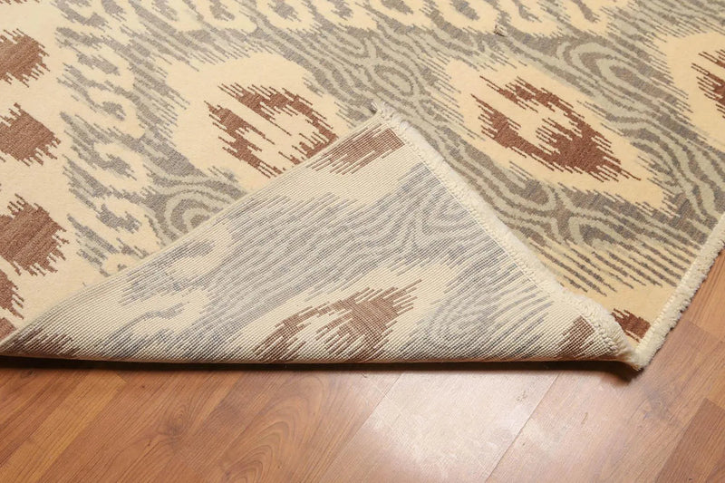 8' x 10' Hand Knotted 100% Wool Ikat Bold Design Oriental Area Rug Beige