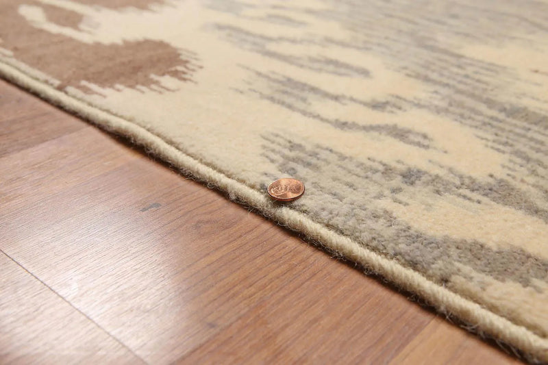 8' x 10' Hand Knotted 100% Wool Ikat Bold Design Oriental Area Rug Beige