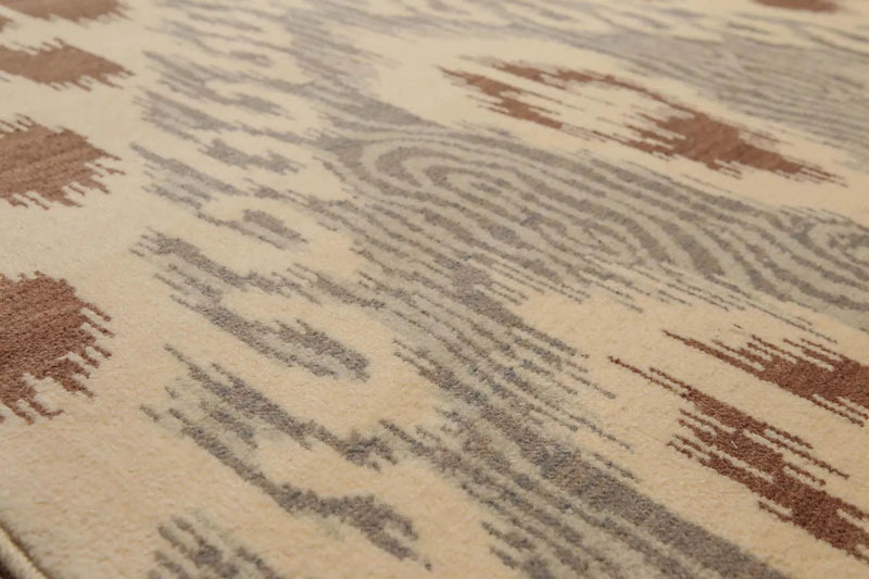 8' x 10' Hand Knotted 100% Wool Ikat Bold Design Oriental Area Rug Beige