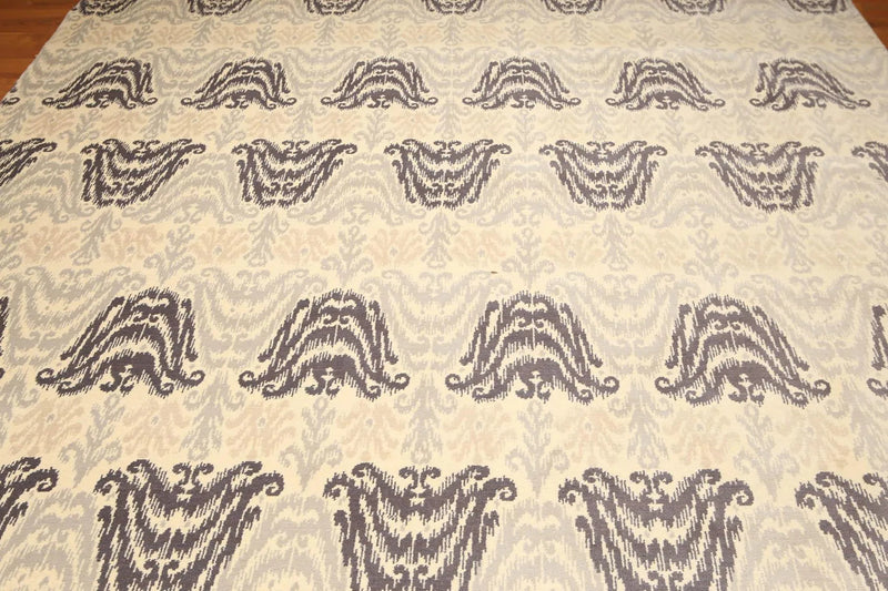 9' x 12' Contemporary Ikat Hand Knotted Wool Full Pile Oriental Area Rug Ivory