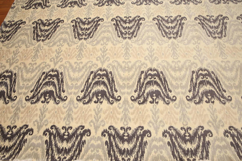 9' x 12' Contemporary Ikat Hand Knotted Wool Full Pile Oriental Area Rug Ivory
