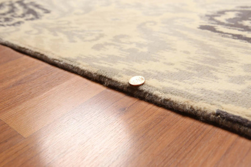 9' x 12' Contemporary Ikat Hand Knotted Wool Full Pile Oriental Area Rug Ivory