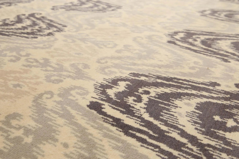 9' x 12' Contemporary Ikat Hand Knotted Wool Full Pile Oriental Area Rug Ivory