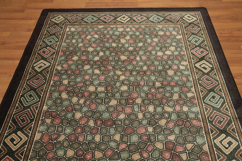 5'4"x7'8" Brown, Beige, Rust, Multi Color Machine Made Polypropylene Indonesian High Density Hand Carved Effect Modern Oriental Rug