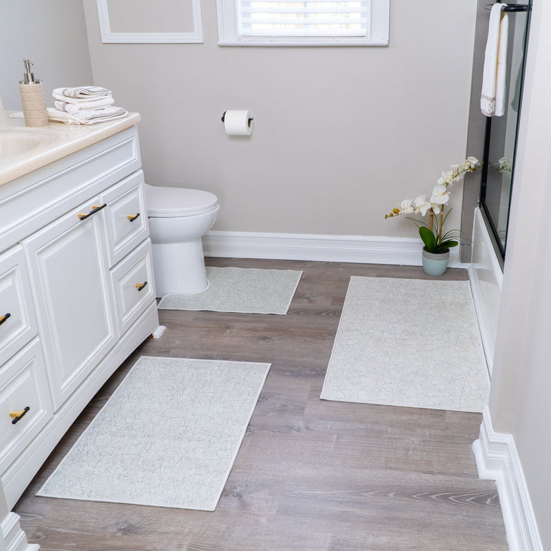 Geometric Design 3 Piece Bathroom Rugs Set |White