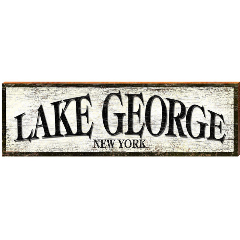 Lake George Black & White Sign   | Wall Art Print on Real Wood