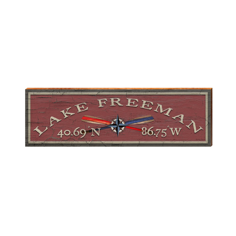 Lake Freeman Latitude Longitude Sign | Wall Art Print on Real Wood