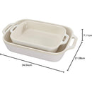 2 Piece Ceramic Stoneware Baking Dish Set in Ivory Cream Beige