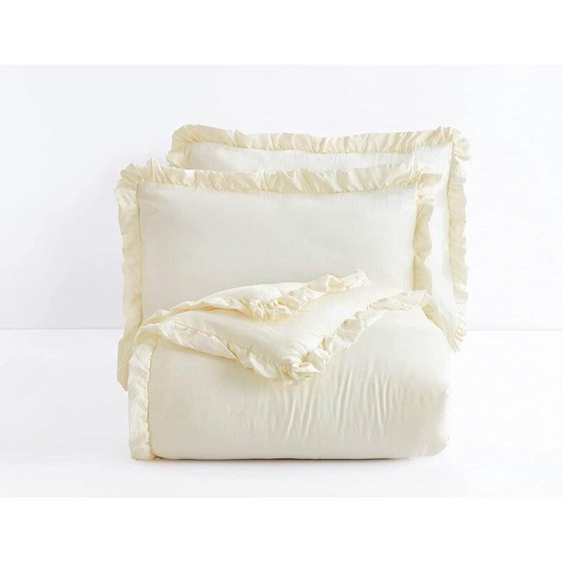 Oversized Queen Ivory Microfiber 3-Piece Comforter Set with Ruffled Edge Trim, photo 3 of 4