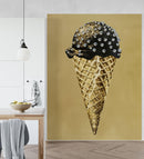 Glamour Room Decor. Gold Ice Cream Cone and Diamonds Wallpaper Mural.