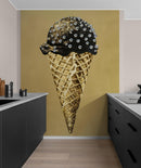 Glamour Room Decor. Gold Ice Cream Cone and Diamonds Wallpaper Mural.