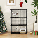 Indoor Cat Cage 3-Tier Cat Enclosure Detachable Metal Wire Kennel-Black