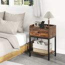 Industrial Bedside Table Nightstand with Charging Station-Rustic Brown by LJGDeals