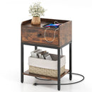 Industrial Bedside Table Nightstand with Charging Station-Rustic Brown by LJGDeals