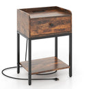 Industrial Bedside Table Nightstand with Charging Station-Rustic Brown by LJGDeals