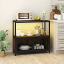Industrial Coffee Bar Cabinet with LED Lights and Charging Station-Rustic Brown by LJGDeals