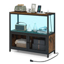 Industrial Coffee Bar Cabinet with LED Lights and Charging Station-Rustic Brown by LJGDeals