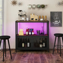 Industrial Coffee Bar Cabinet with LED Lights and Charging Station-Rustic Brown by LJGDeals