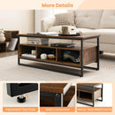 3-Tier Industrial Style Coffee Table with Open Shelf and 3 Storage Cubbies-Rustic Brown by LJGDeals