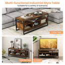 3-Tier Industrial Style Coffee Table with Open Shelf and 3 Storage Cubbies-Rustic Brown by LJGDeals