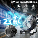 Industrial Drum Fan with 2 Wheels and 360-Degree Adjustable Tilt-Black by LJGDeals