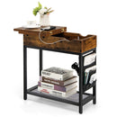 Industrial End Table with Charging Station and Flip Top-Rustic Brown by LJGDeals