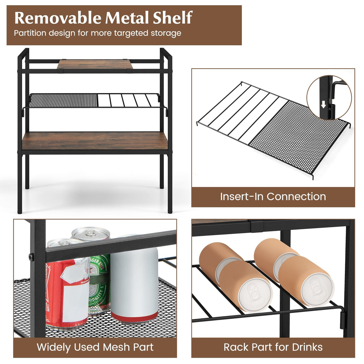 Industrial Entryway Table with Removable Panel and Mesh Shelf, photo 7 of 8
