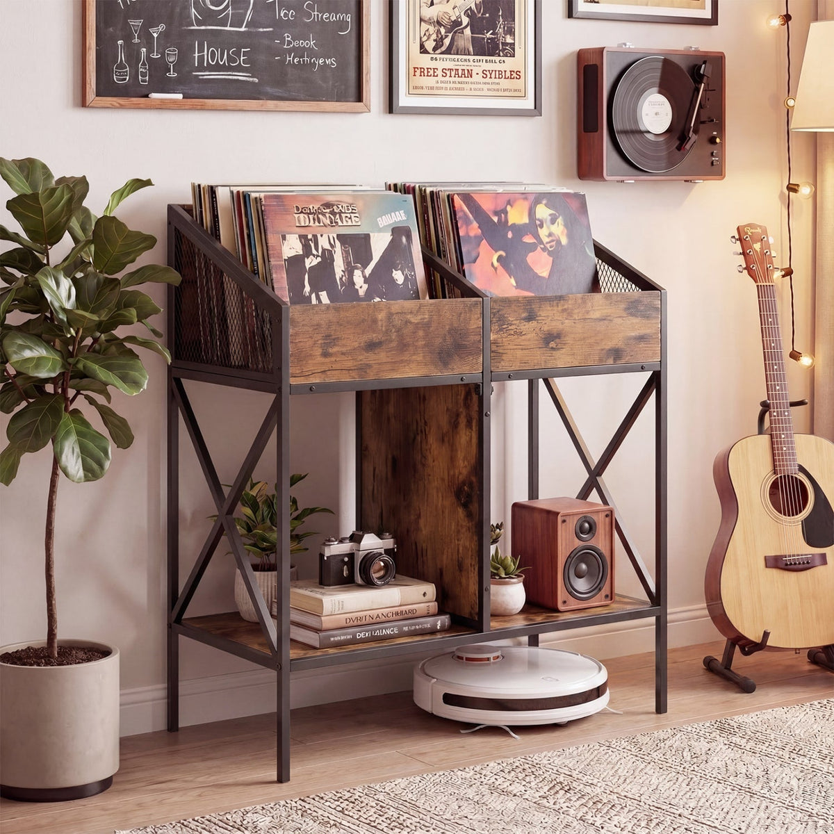 Industrial Vinyl Record Storage Rack with Metal Frame, photo 2 of 8