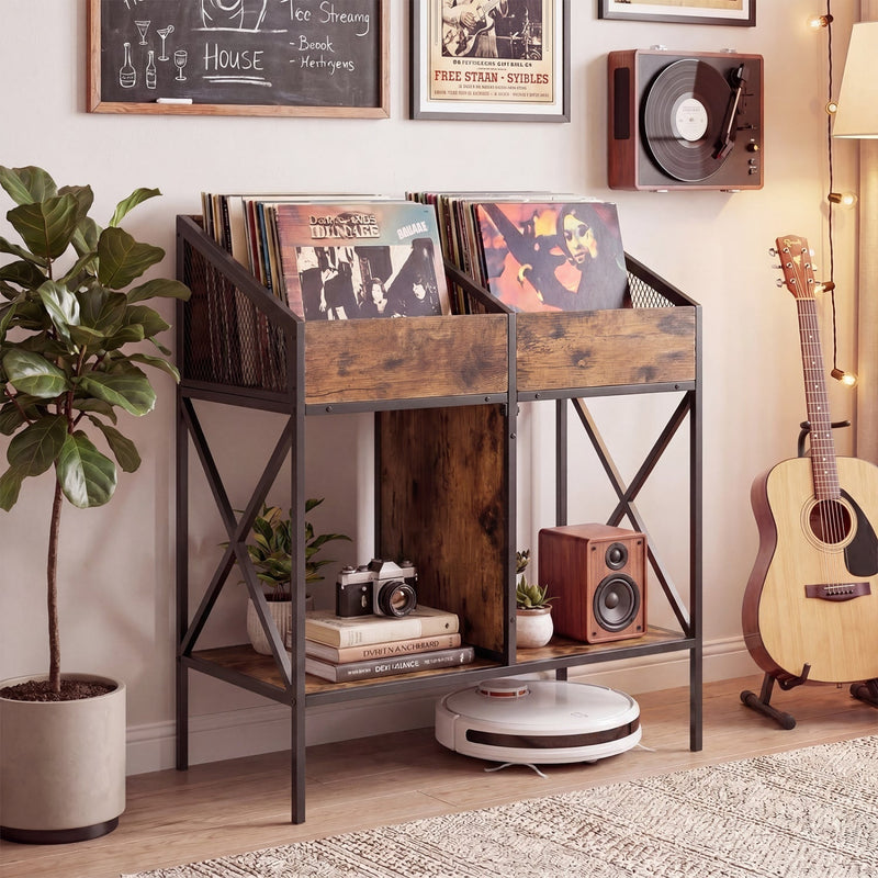 Industrial Vinyl Record Storage Rack with Metal Frame, photo 2 of 8