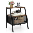Industrial Nightstand 3-Tier End Table with 2 Open Shelves and Metal Mesh Compartment-Rustic Brown by LJGDeals