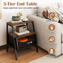 Industrial Nightstand 3-Tier End Table with 2 Open Shelves and Metal Mesh Compartment-Rustic Brown by LJGDeals