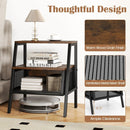 Industrial Nightstand 3-Tier End Table with 2 Open Shelves and Metal Mesh Compartment-Rustic Brown by LJGDeals