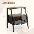 Industrial Nightstand 3-Tier End Table with 2 Open Shelves and Metal Mesh Compartment-Rustic Brown by LJGDeals